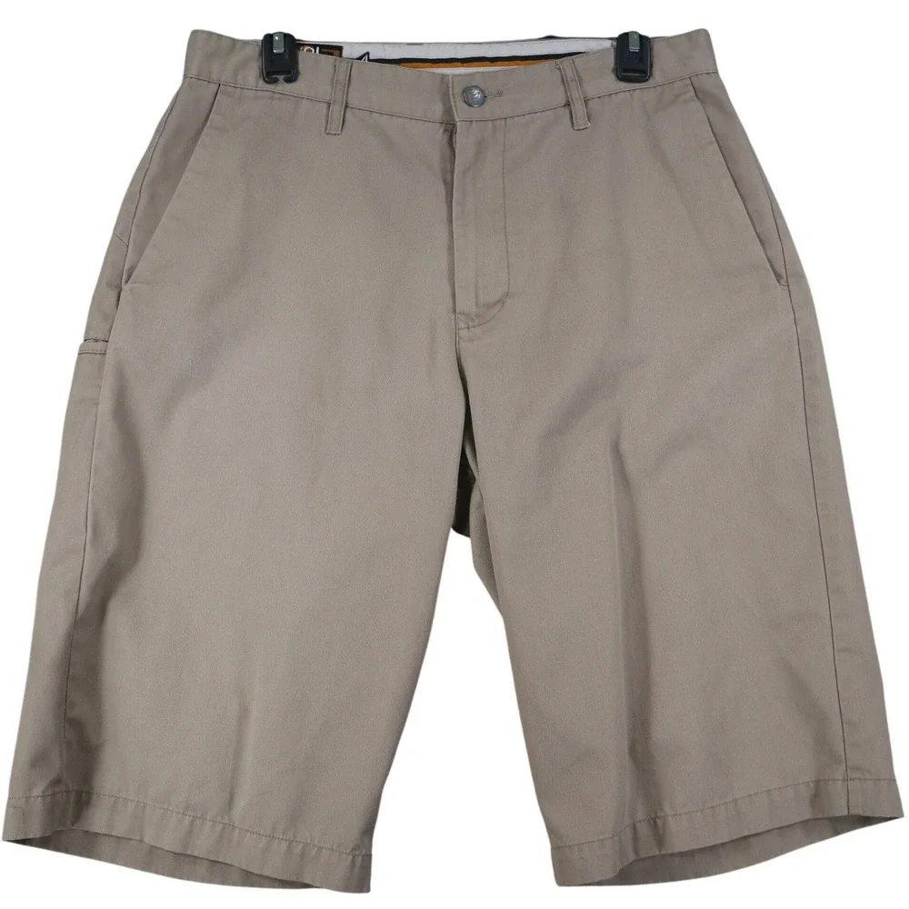 Volcom Friggin Chino Shorts Mens 32 Khaki Tan Cotton Blend Skate Casual Summer
